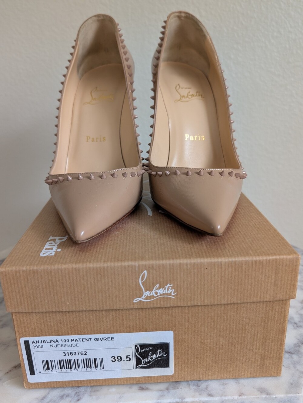 Christian Louboutin Anjalina 100 Patent Givree Nude Size 39.5